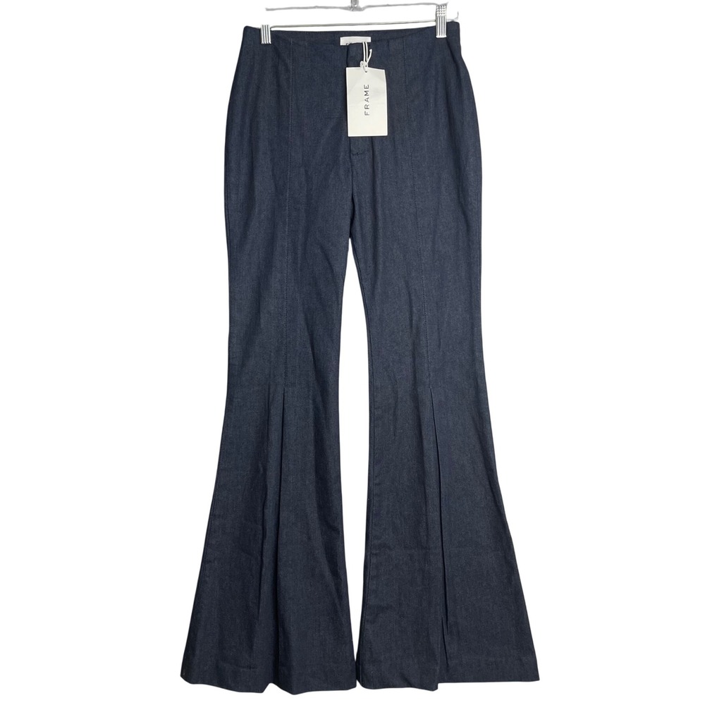 New Frame Pleated High Rise Long Flare Denim Jeans Trousers Womens 26 Blue Rinse